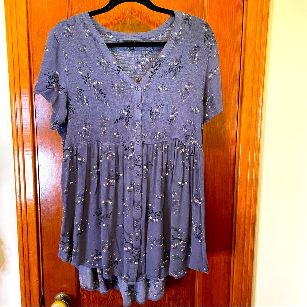 Torrid Tiered Babydoll top, floral purple, 18/20